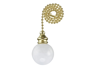 16109 - White Wooden Ball 12-in Brass Pull Chain